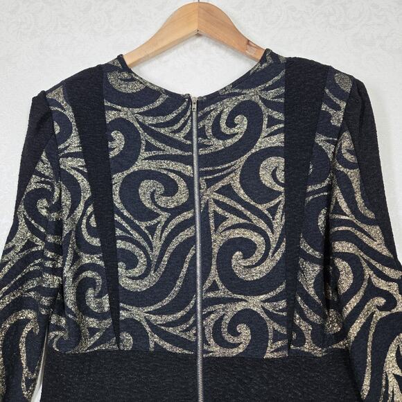 Kayla by Tally Taylor Sheath Midi Dress sz 14 Black Metallic Gold Stretch Fitted - Picture 9 of 16